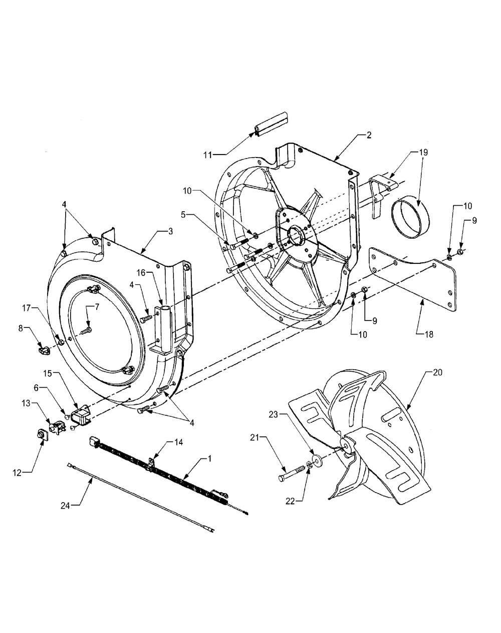 Impeller Housing Assembly Diagram and Parts List for 217B 32-CuFt-190100 Cub Cadet Lawn Tractor